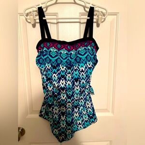 Maxine of Hollywood Swimsuit One Piece Blue and White size 12 EUC